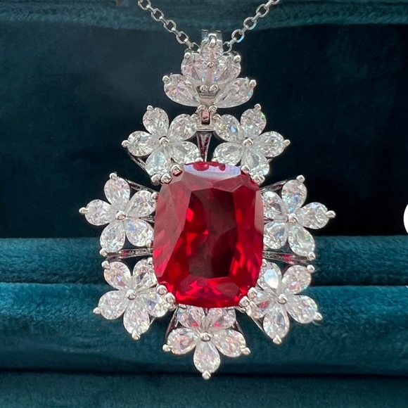 Victorian style Imitation Pigeon Blood Red Ruby Necklace Pendant - Picture 4 of 16